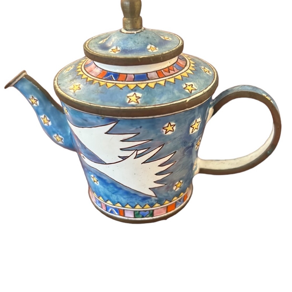 Vintage 1996 Charlotte D Vida flight of the geese enamel teapot